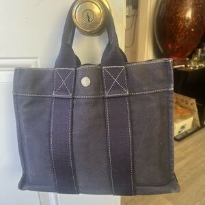 Hermes Navy fourre Canvas Tote